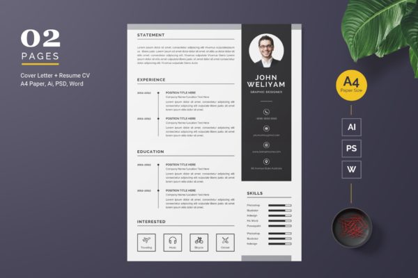 经典两列式排版风格电子素材库精选简历模板v3 Creative Resume / CV Template