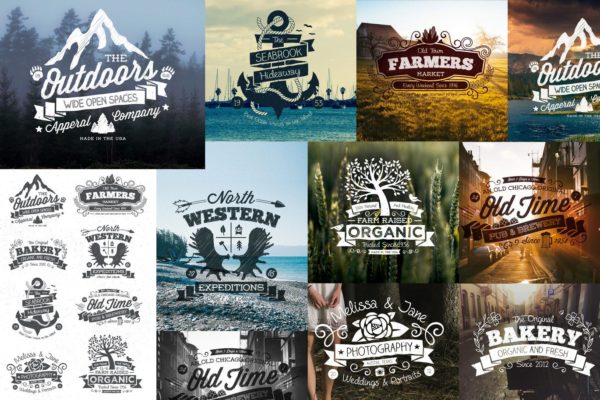 复古手绘设计风格Logo&amp;标签设计模板 Hand Drawn Vintage Logos and Labels
