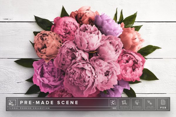 牡丹花饰场景样机011 Floral Peonies Mockup Scene #011
