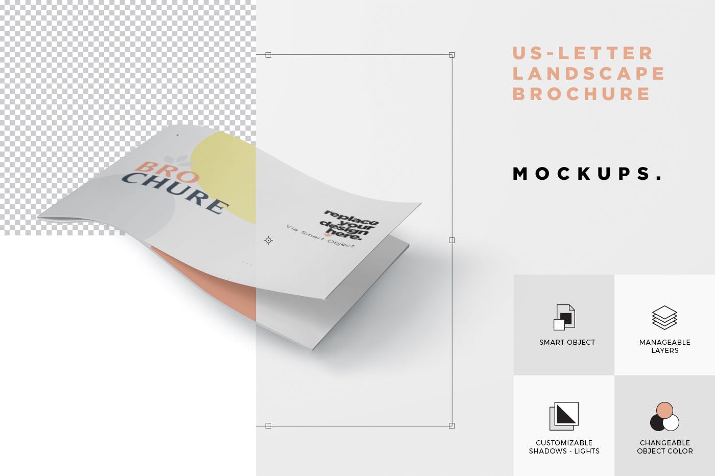 美国信纸尺寸横版杂志印刷效果图样机素材库精选 US Letter Landscape Brochure – Magazine Mockup set插图(4)