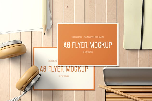 A6时尚横向传单样机套装2 A6 Landscape Flyer Mockup Set 2插图(2)