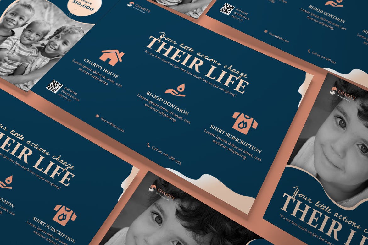 慈善机构/非政府组织/非营利机构简介传单设计模板v1 Charity, NGO, Non-Profit A5 Business Flyer插图(1)