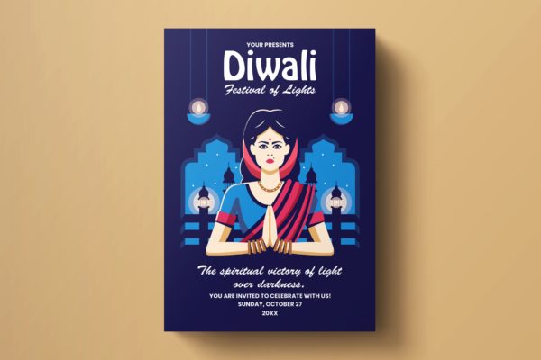印度排灯节活动海报传单设计模板v3 Diwali Flyer Template