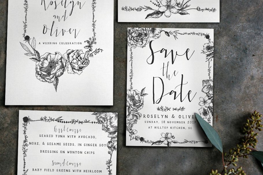 优雅花卉婚礼邀请函设计模板 Elegant Flower Wedding Suite插图(2)