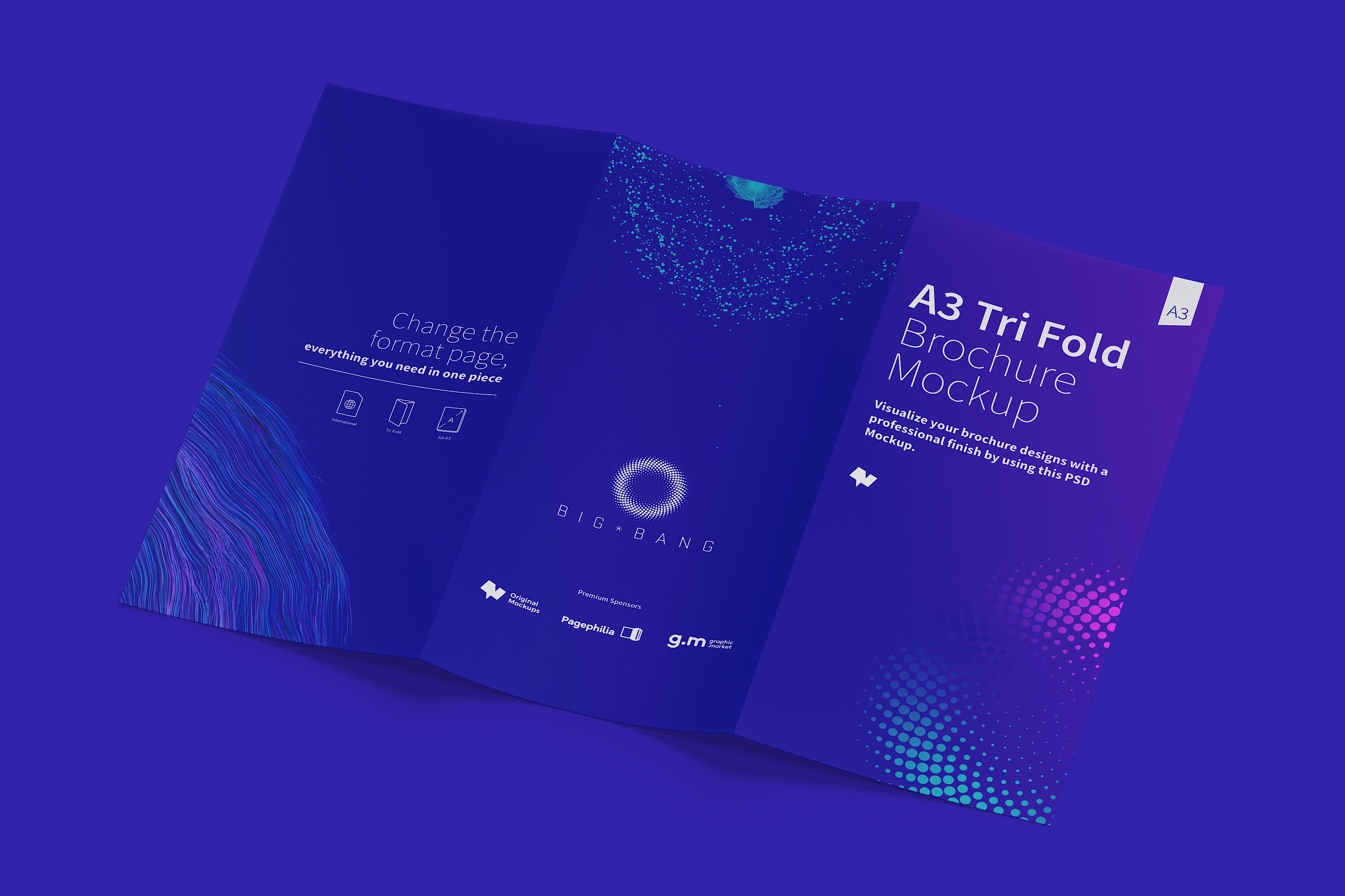 A3尺寸大小三折页企业传单手册设计样机02 A3 Trifold Brochure Mockup 02插图(5)