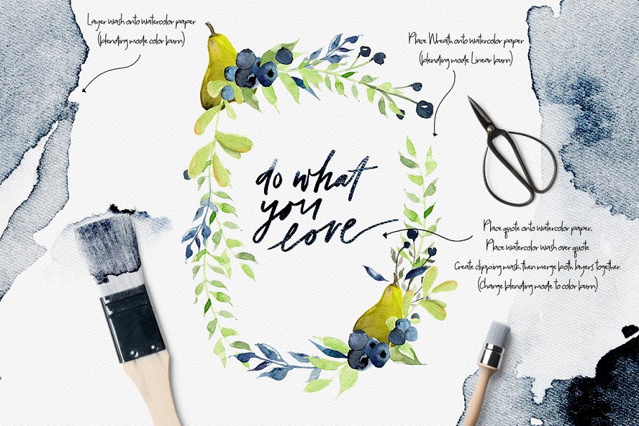 水彩花卉剪贴画合集[对象、花环&纹理] Falling Watercolor Clipart Bundle插图(1)