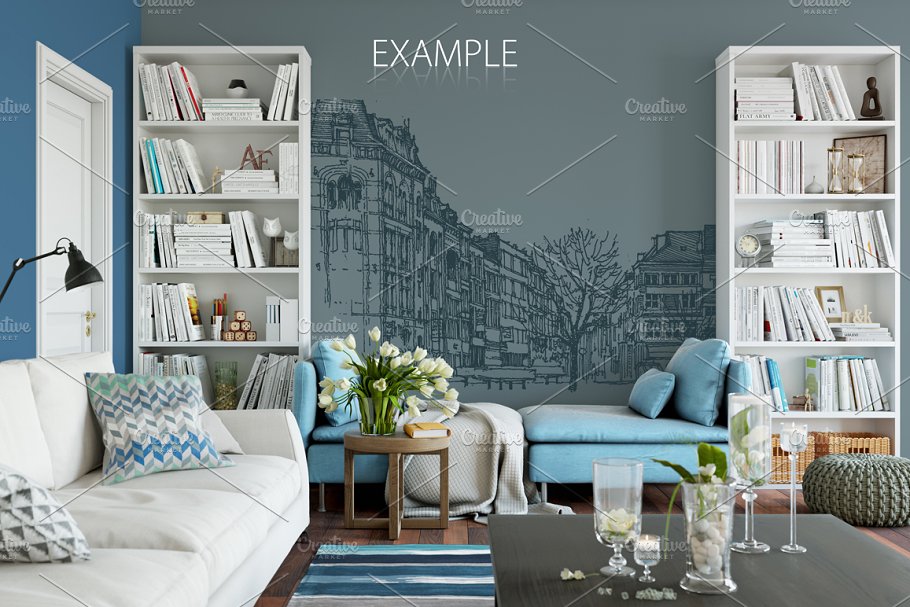 客厅卧室墙纸&相框画框样机模板合集 Interior Wall & Frames Mockup – 2插图(17)