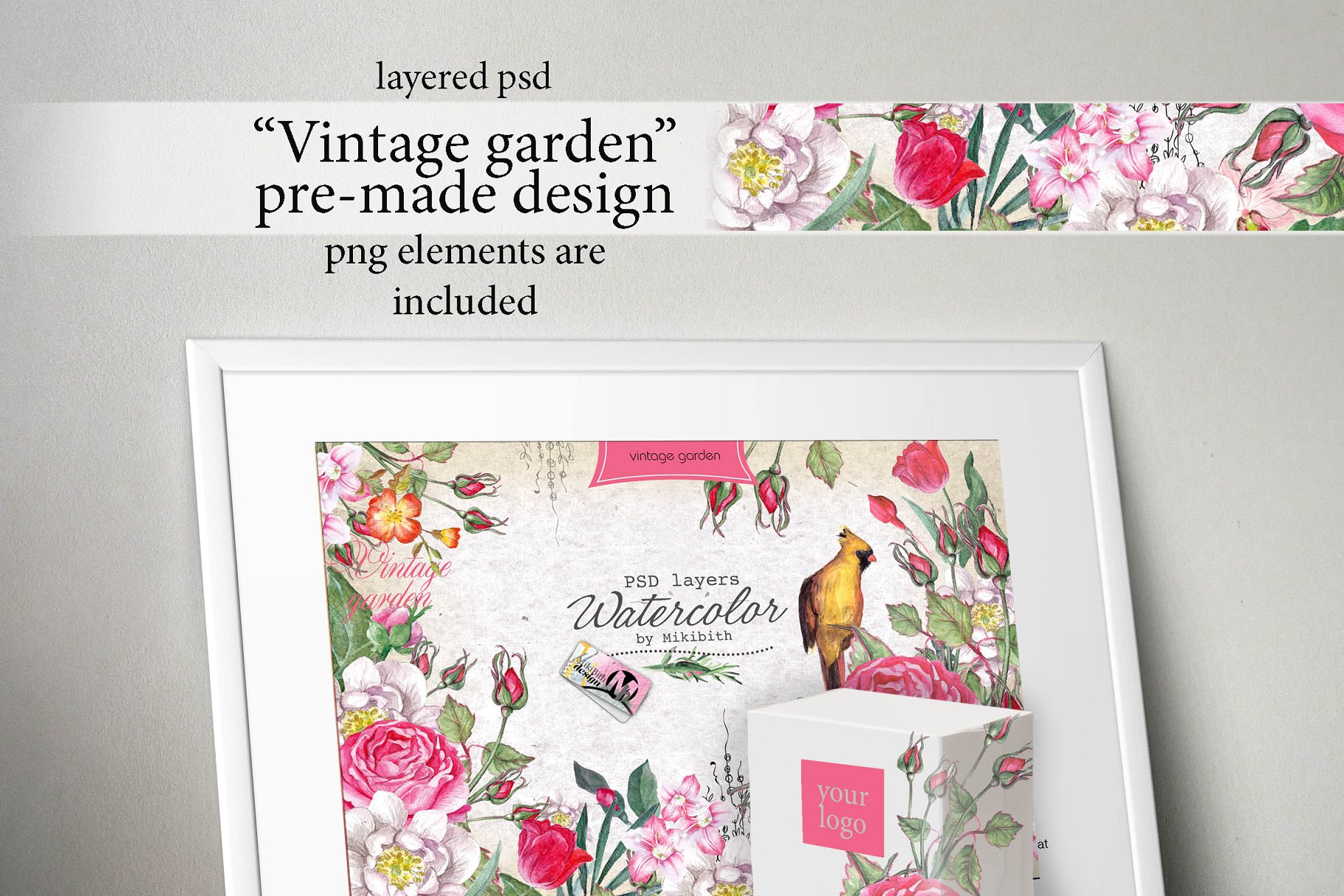 复古花园元素水彩剪贴画合集 Watercolor PSD "Vintage Garden"插图(1)