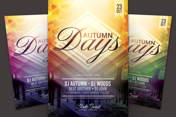 秋日色彩图案背景传单模板 Autumn Days Flyer