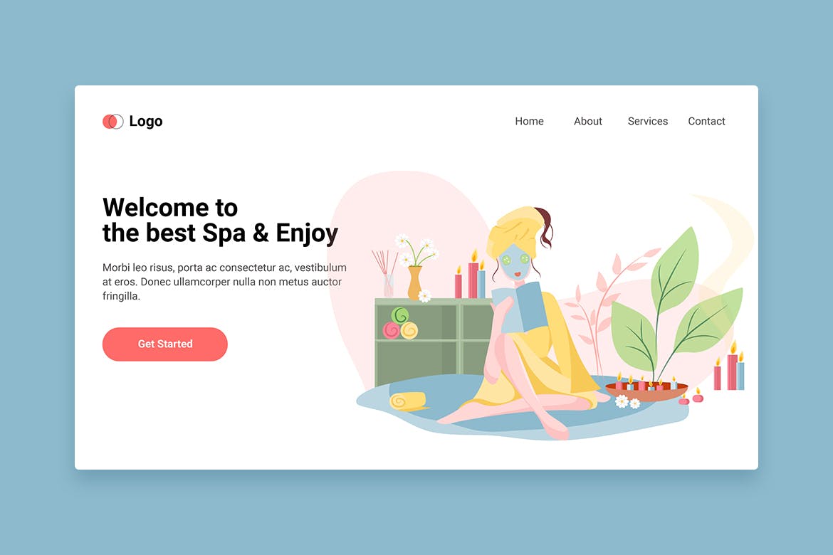 SPA美容主题矢量插画网站着陆页设计模板v4 Spa flat web template for Landing page插图(1)
