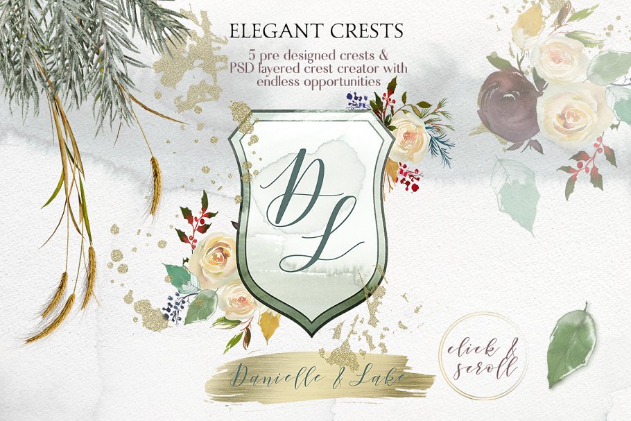 冬季花卉花饰相关设计工具包(剪贴画、纹理&装饰字母) Winter Solemnity Floral Design Kit插图(4)