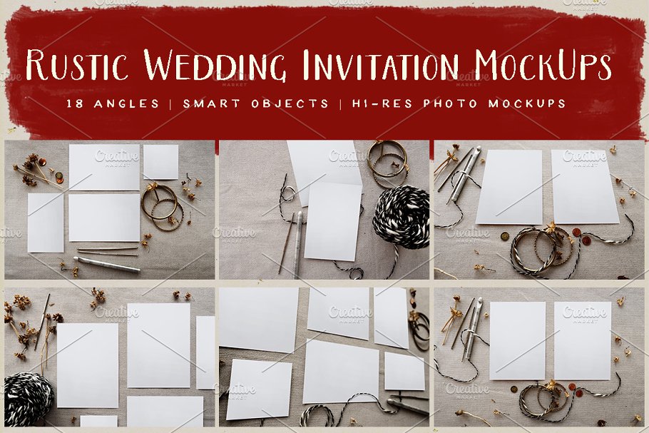 乡村婚礼邀请物料样机 Rustic Wedding Invitation Mockup插图(6)