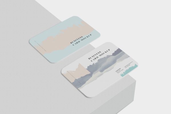 圆角名片设计桌面摆放效果图样机模板 Business Card Mockup Round Corners