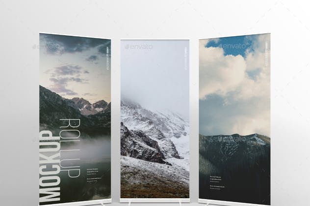 垂直卷帘画海报样机模板 Rollup Mockup插图(3)