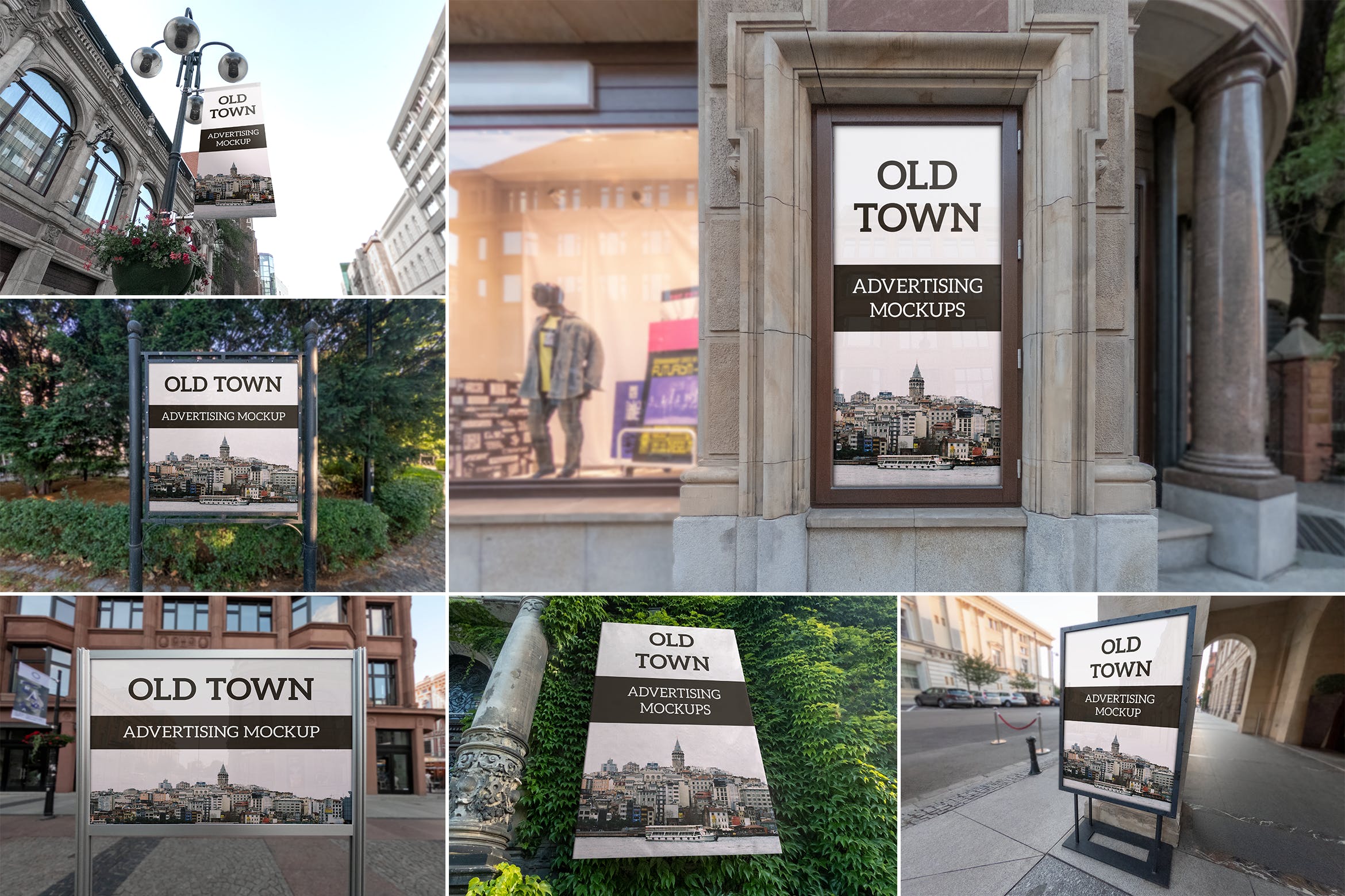 城市街道广告牌广告张贴效果样机模板v1 Old Town Advertising Mockups Vol. 1插图