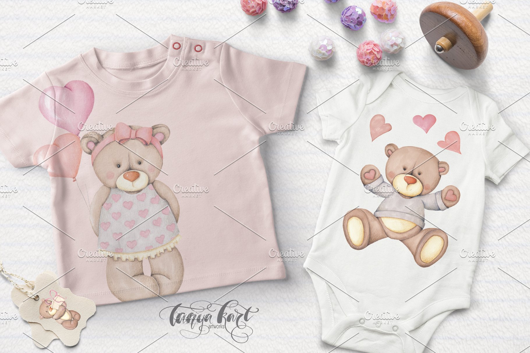 可爱小熊手绘插画素材 Bears Hand-painted illustrations插图(2)