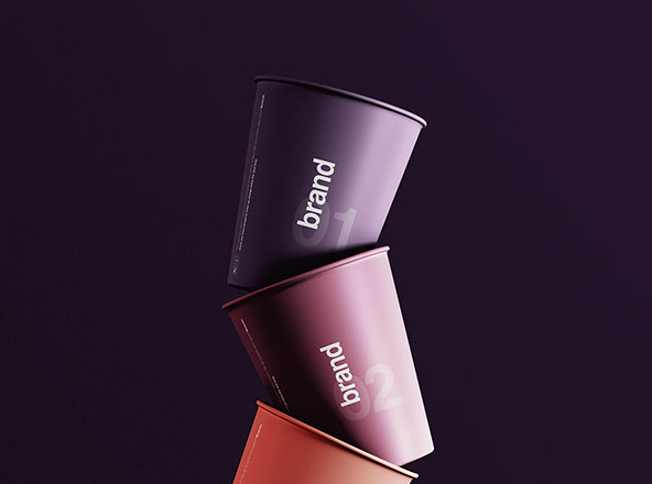 企业定制纸杯设计效果图样机模板 Floating Paper Cups Mockup