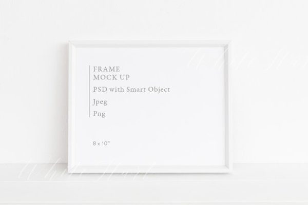 简约白色画框样机模板 Minimal white frame mock up – 8×10"
