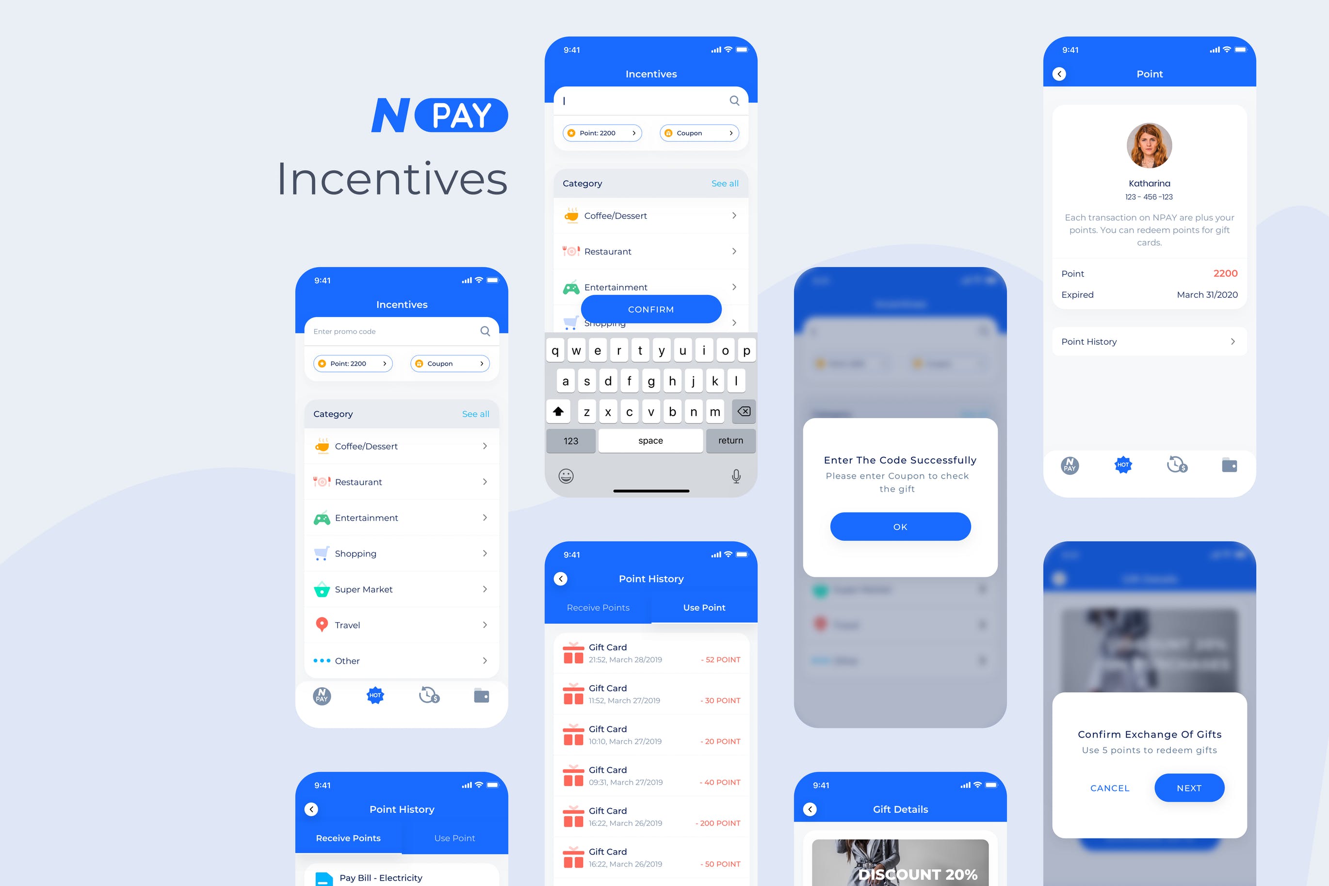 电子钱包APP应用UI设计之积分管理界面设计模板 Incentives – Wallet Mobile UI – N插图