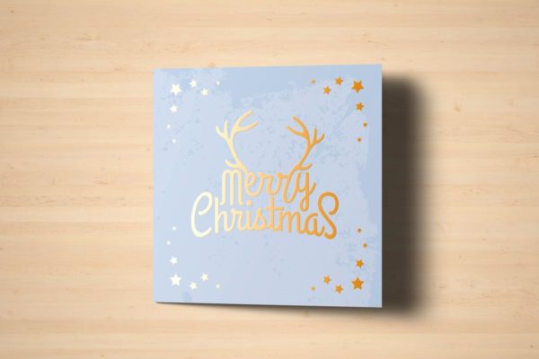 正方形铝箔冲压贺卡样机 Square Greeting Card Mock-Up with Foil Stamping
