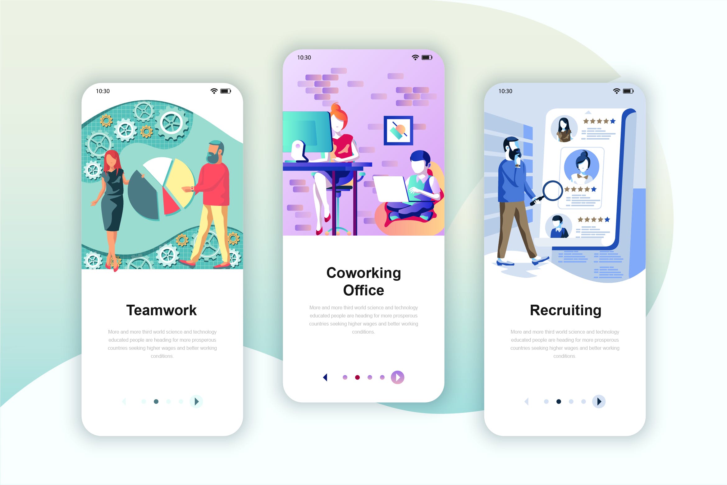 团队协作主题主题矢量插画APP引导页启动页设计模板 Instagram Stories Onboarding Screens Mobile App插图