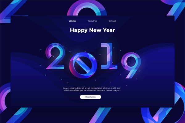 2019年新年主题深蓝色设计风格网站Banner&amp;着陆页设计模板 Happy New Year – banner &amp; Landing Page