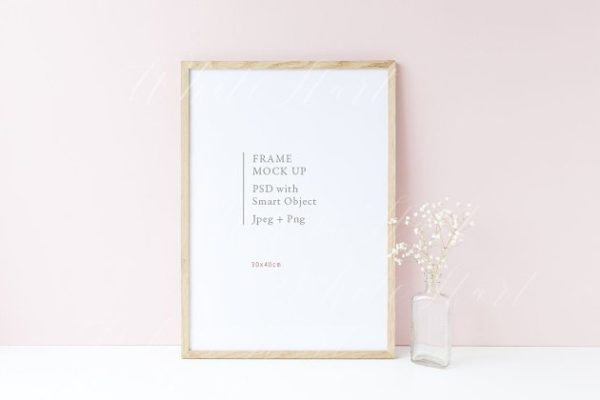 春季花卉系列30×40画框相框模板 Wooden 30x40cm frame mock up