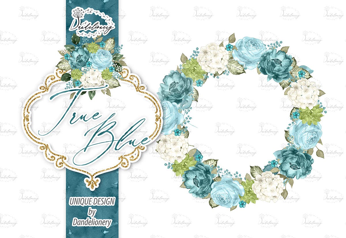 逼真蓝色水彩花卉手绘剪贴画PNG素材 Watercolor True Blue design插图(2)