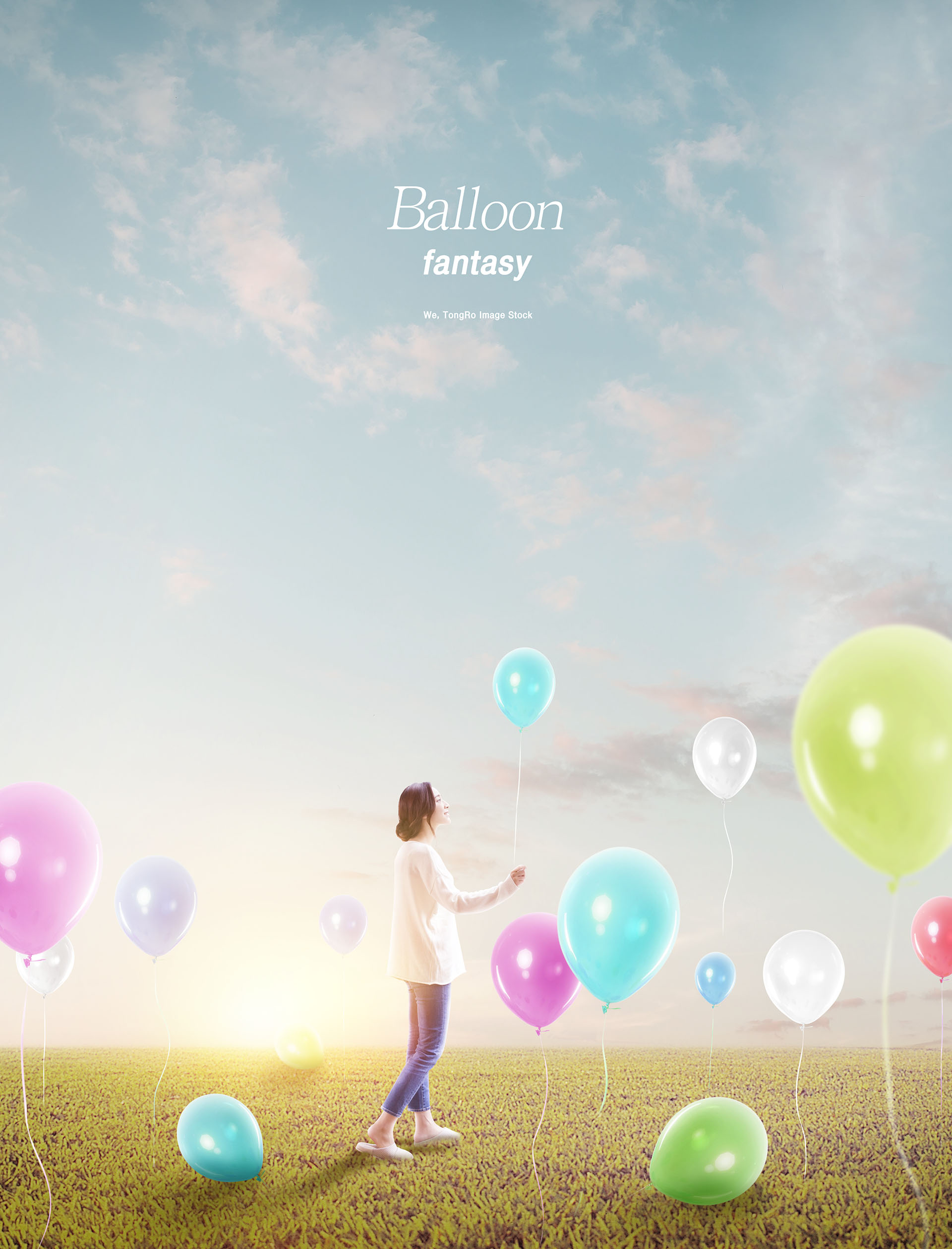 梦幻三八妇女节气球清新阳光女孩创意场景PSD海报模板插图(8)