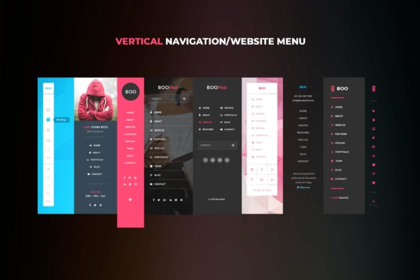 网站垂直菜单UI设计素材库精选模板 Vertical Website Menu UI Kits