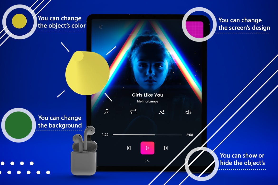 抽象设计风格iPad Pro平板电脑APP设计屏幕预览样机 Abstract iPad Pro Music App插图(6)