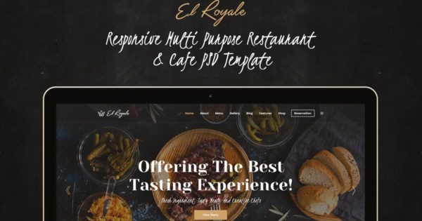 优雅餐厅和咖啡厅网站设计PSD模板 Elroyale – Elegant Restaurant &amp; Cafe PSD Template