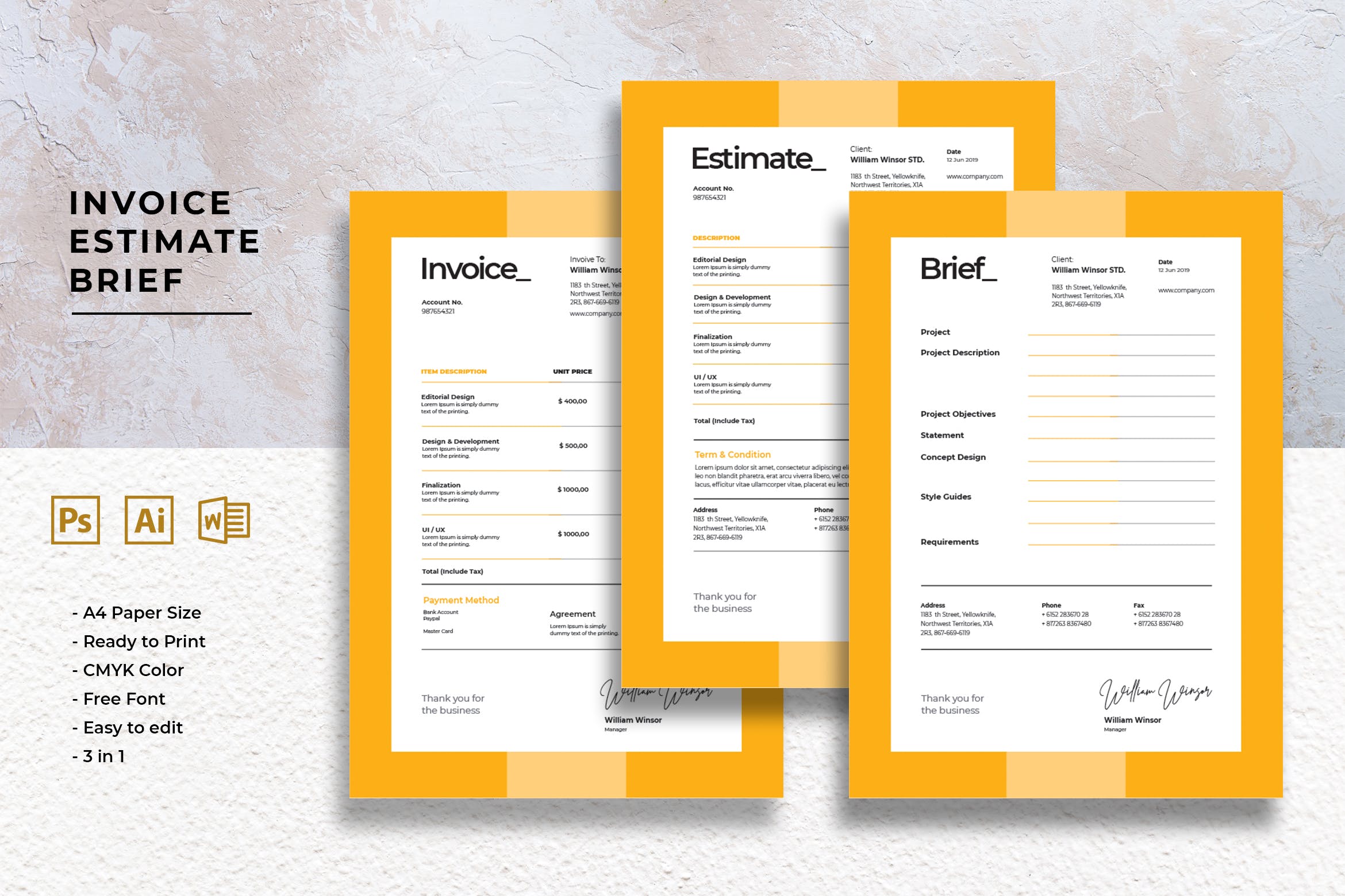 企业账单发票单据/费用表格标准化模板 Invoice Estimate Brief插图