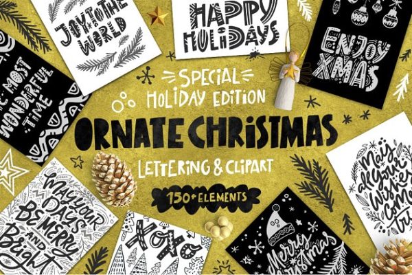 绚丽多彩圣诞节剪贴画元素设计套装 Ornate Christmas Collection