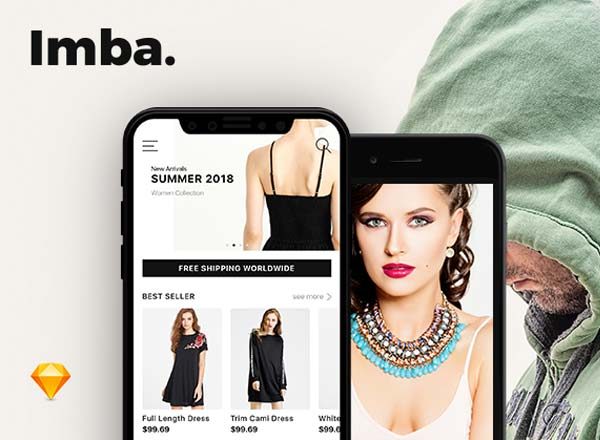 素材库下午茶：一套适用于iPhone X的时尚电商APP UI KITS套装模版下载[For Sketch]