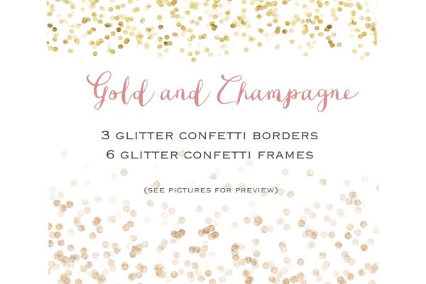 金光闪闪的五彩纸屑边框剪贴画 Gold glitter confetti set