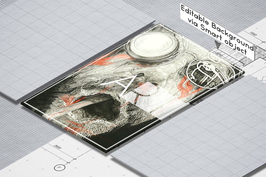 A4传单印刷效果图等距网格样机模板 Isometric A4 Paper Mockup插图(4)