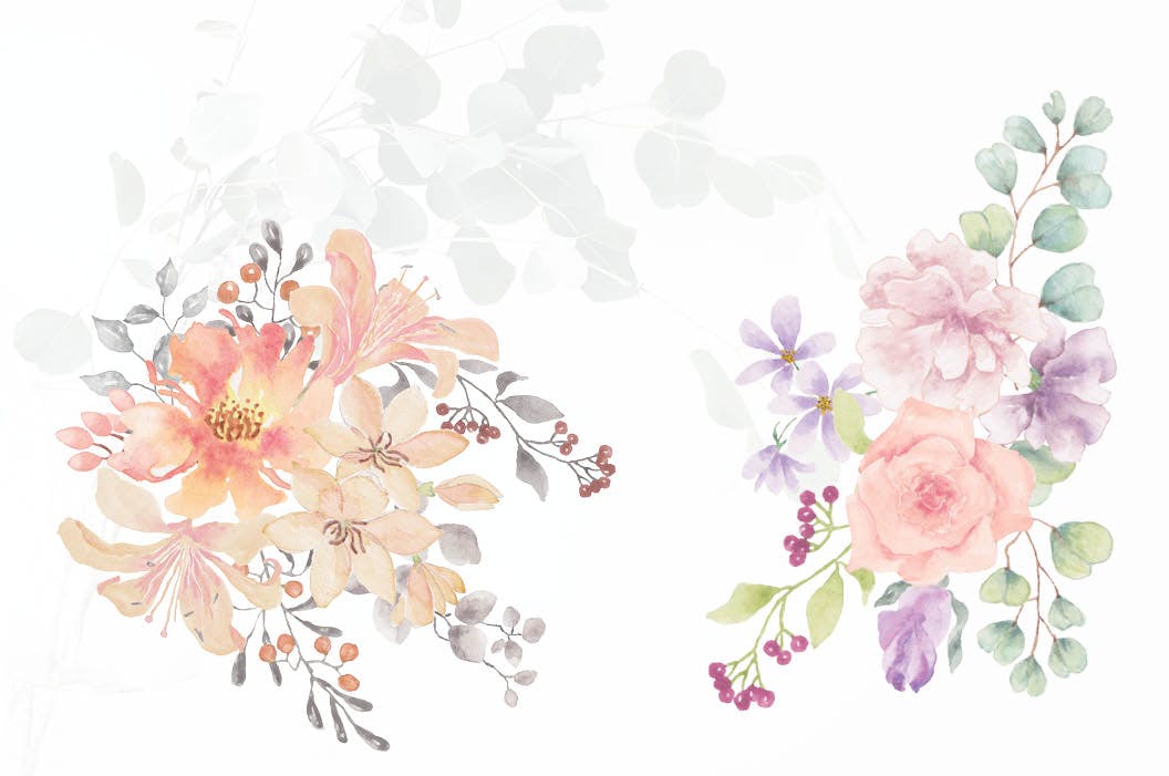 8款水彩花卉手绘剪贴画PNG图片素材 Set of 8 Watercolor Clip Art Sprays IV插图(3)