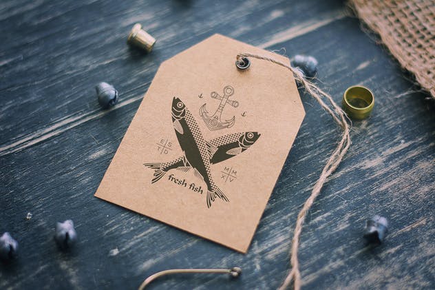 复古海洋动物吊牌标签样机 Sea Vintage Mock Up插图(1)