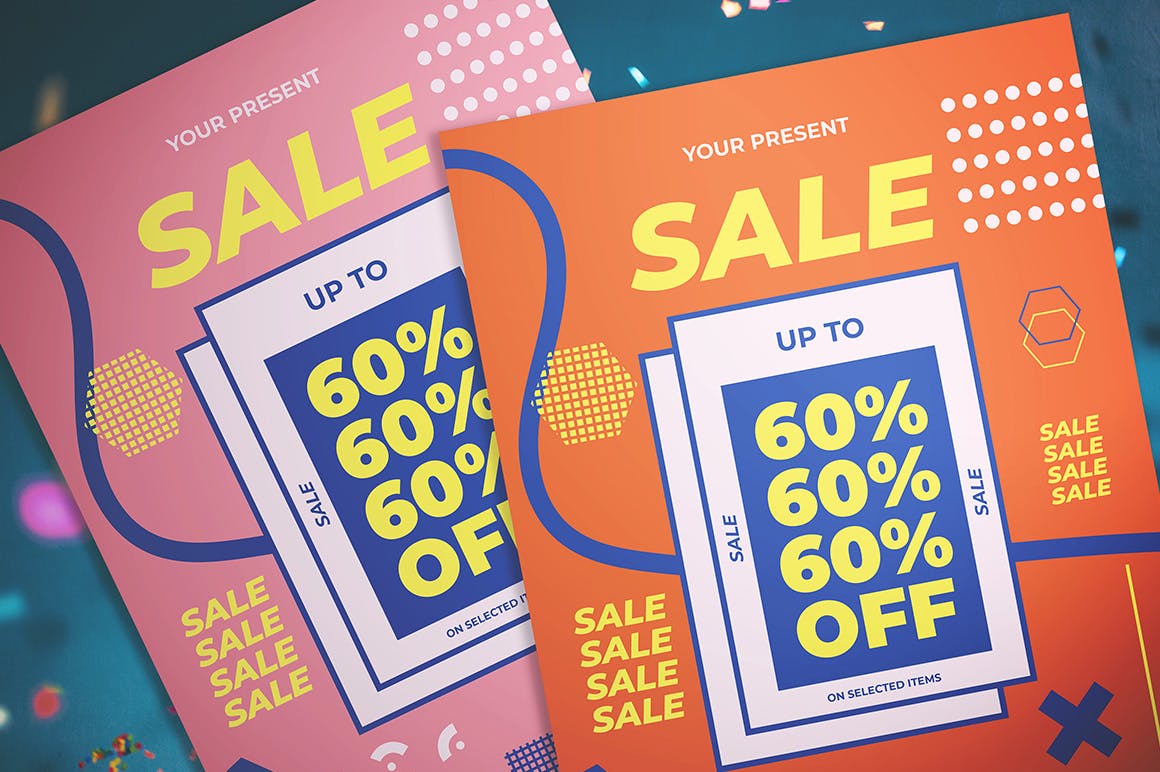 孟菲斯风格促销海报传单设计模板 Memphis Sale Flyer插图(1)