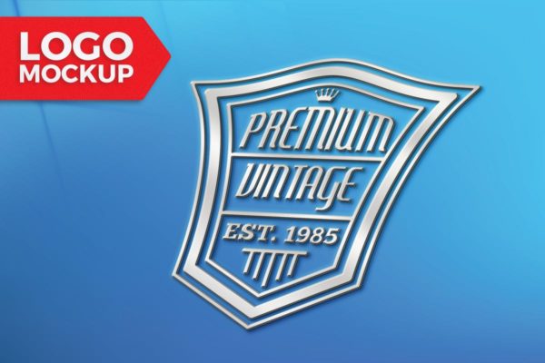 蓝色背景商标Logo设计印刷效果图素材库精选 Blue Logo Mock-Up