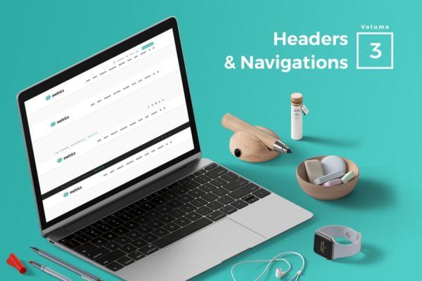标题&amp;导航菜单网站UI设计模板V3 Headers &amp; Navigation for Web Vol 03