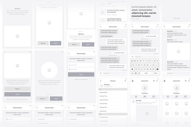 经典适用超级手机应用相框图大礼包 Mobile Wireframe Kit插图(1)