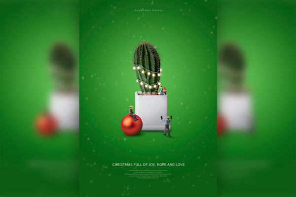 多肉仙人掌创意圣诞节主题海报模板psd素材