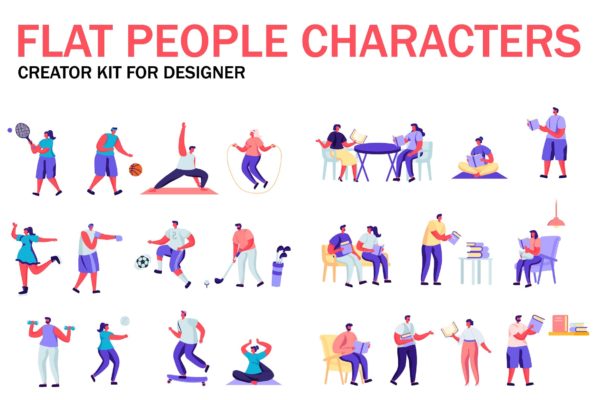 扁平化设计风格虚拟人物角色图形设计工具包v9 Flat People Character Creator Kit