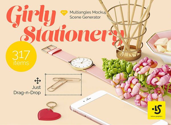 8.3GB超容量女性小物样机素材 Girly Stationery Mockup Creator（高清实物元素+场景样机）
