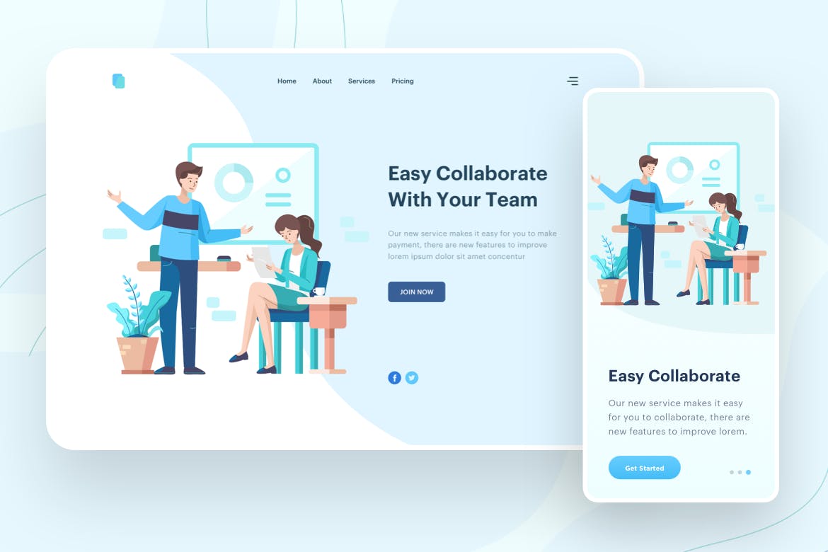 协作平台网站矢量概念插画素材 Easy Collaborate Illustration – Website Header插图(1)