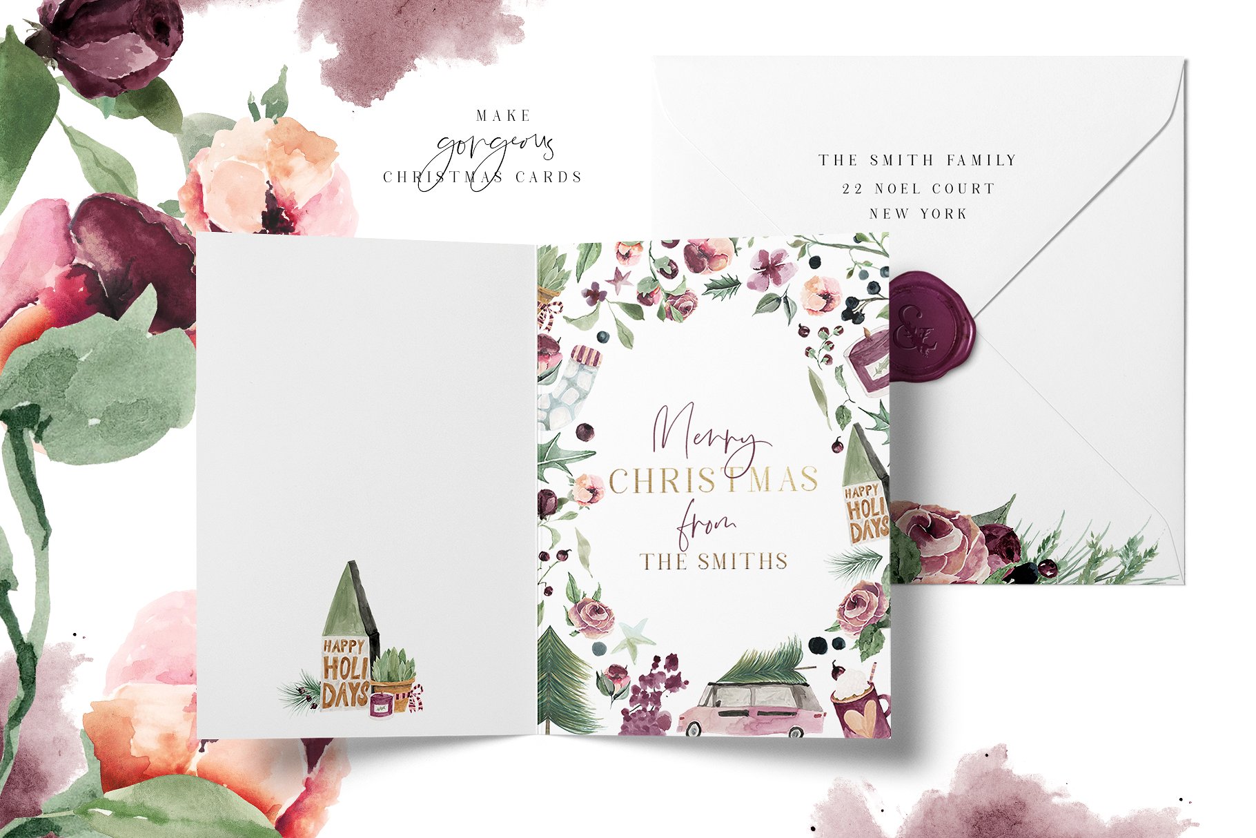 梅花圣诞水彩剪贴画 Plum Christmas Watercolor Clipart插图(2)