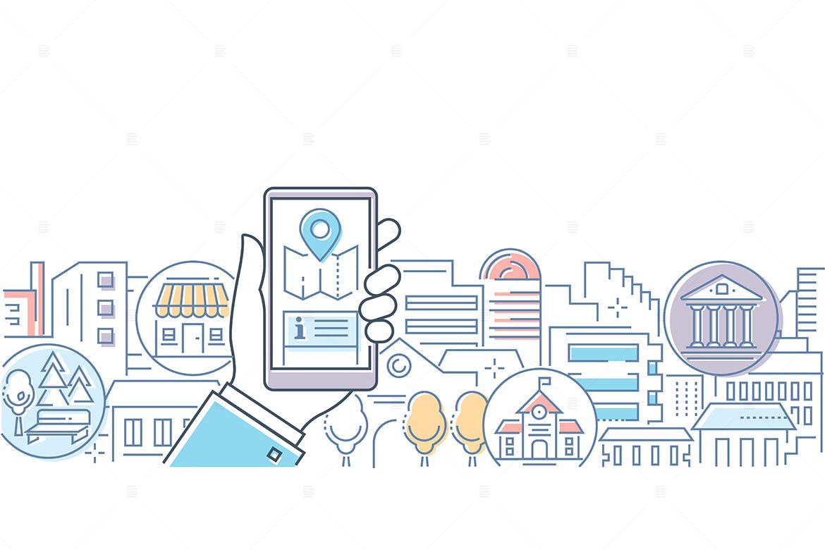 城市生活主题现代线条艺术插画素材 City life – modern line design style illustration插图(1)