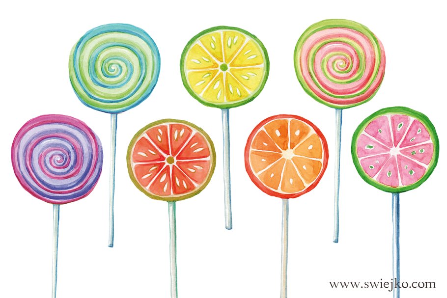 波板糖棒棒糖水彩剪贴画 Watercolor Clip Art,Lollipop插图(1)